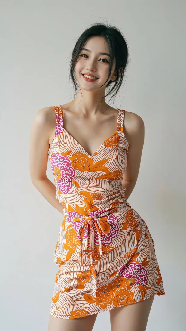 甜美气质长发美女手机壁纸｜碎花吊带裙背景图片 - 简约清新「哲风壁纸」