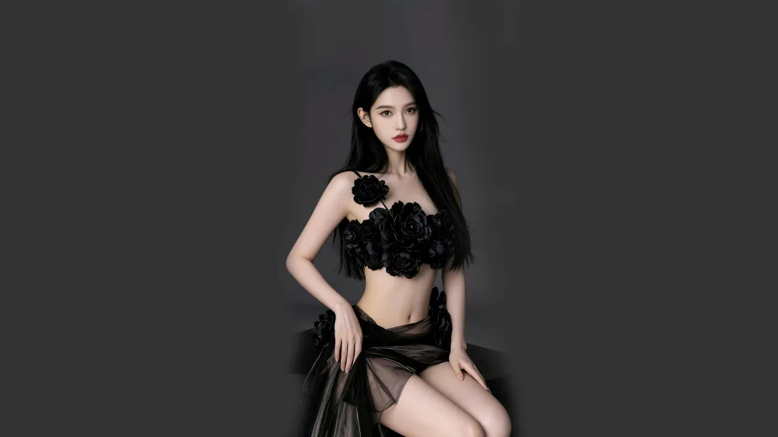 8k冷艳美女壁纸｜纯黑穿搭背景图片 - 高级氛围感写真「哲风壁纸」