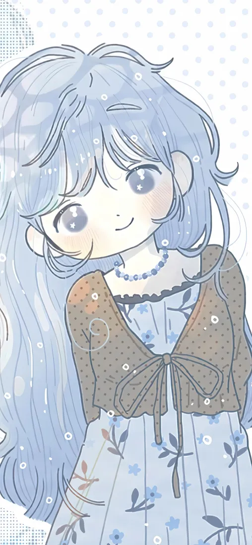 蓝发少女手机壁纸｜可爱卡通背景图片 - 治愈手绘插画「哲风壁纸」