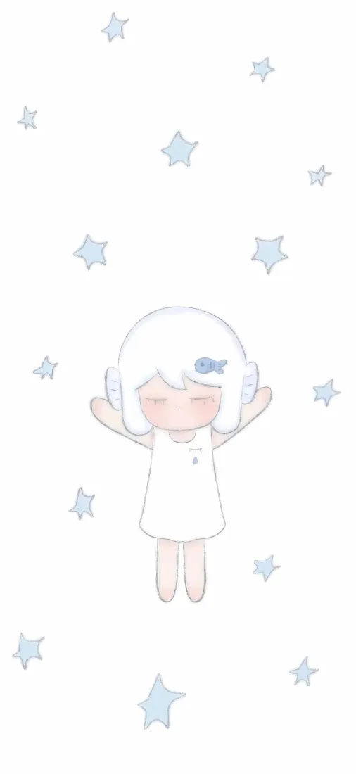 可爱卡通女孩手机壁纸｜白色星星背景图片 - 软萌治愈「哲风壁纸」