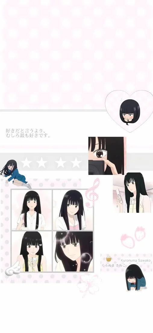 黑长直少女手机壁纸｜拼接风背景图片 - 日系卡通二次元插画「哲风壁纸」