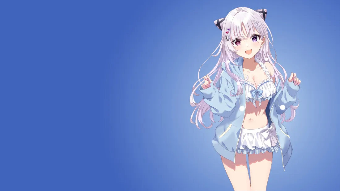 4k白发猫耳少女壁纸｜蓝色背景图片 - 二次元夏日萌妹「哲风壁纸」