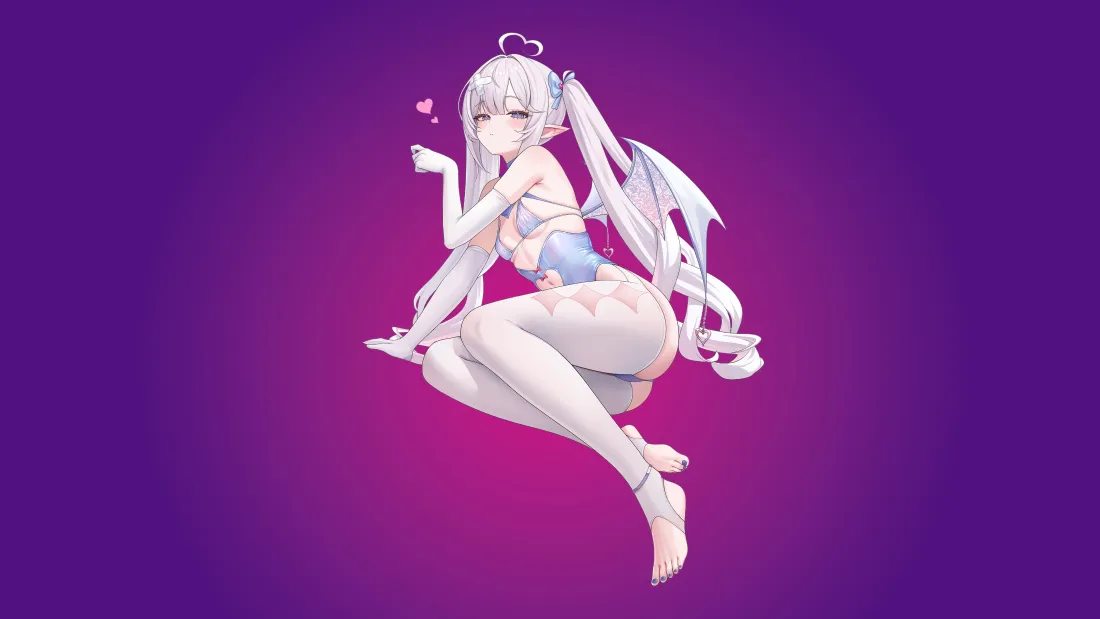 4k白发双马尾恶魔少女壁纸｜紫色渐变背景图片 - 二次元插画「哲风壁纸」