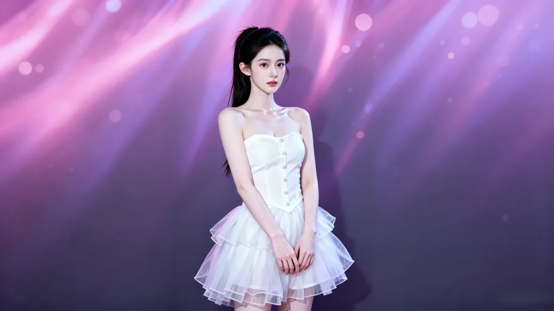 3k白裙美女壁纸｜紫粉光影背景图片 - 8k电脑适配「哲风壁纸」