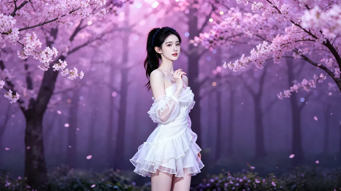 3k白裙美女壁纸｜樱花林背景图片 - 8k高清「哲风壁纸」