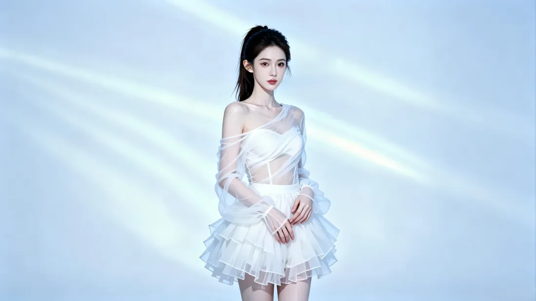 3k高马尾白裙美女壁纸｜8k光影背景图片 - 电脑桌面「哲风壁纸」
