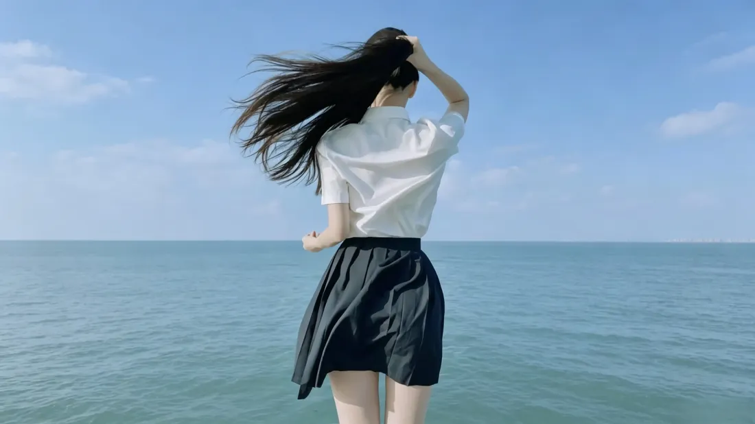 3k海边长发少女壁纸｜蓝天大海背景图片 - 清新治愈氛围感「哲风壁纸」