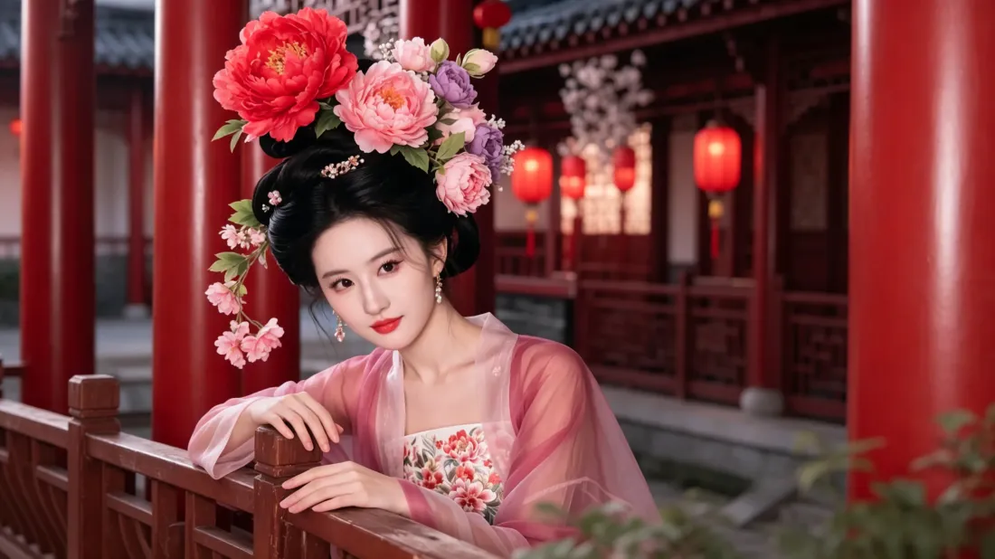 3k古风汉服美女壁纸｜中式回廊背景图片 - 高清电脑「哲风壁纸」