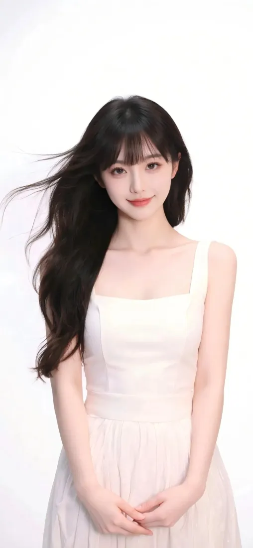 清纯美女手机壁纸｜纯白背景图片 - 温柔甜美人像「哲风壁纸」