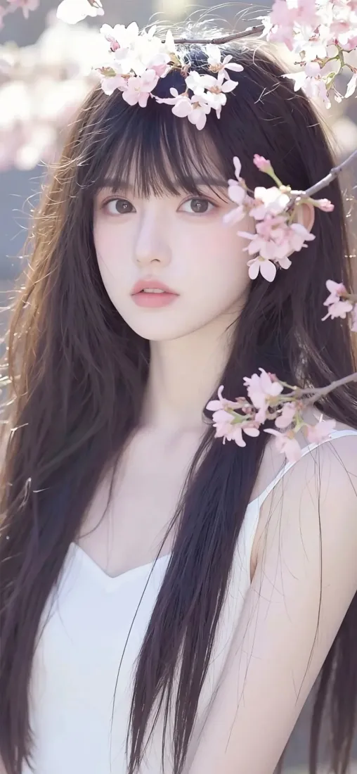 清纯美女手机壁纸｜樱花春日背景图片 - 温柔少女写真「哲风壁纸」