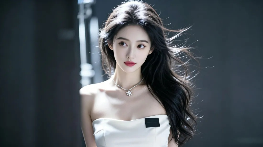 3k长发美女壁纸｜抹胸白裙背景图片 - 清冷氛围感写真「哲风壁纸」
