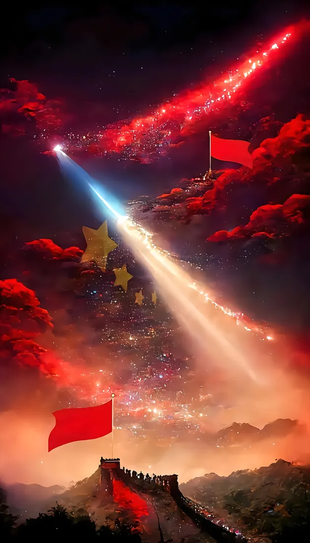 爱国手机壁纸｜中国红长城云层背景图片 - 五星红旗氛围感「哲风壁纸」