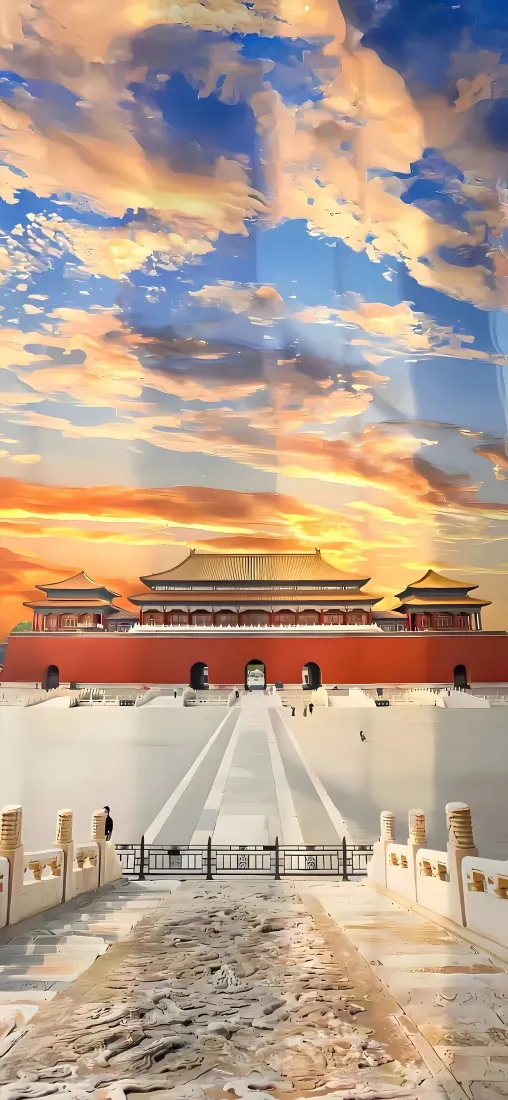 故宫手机壁纸｜雪景晚霞背景图片 - 北京中式古建筑「哲风壁纸」
