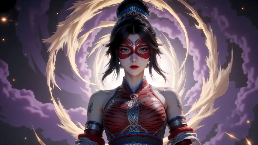 6k牧神记白虎堂主壁纸｜紫色云雾背景图片 - 古风玄幻女性角色「哲风壁纸」