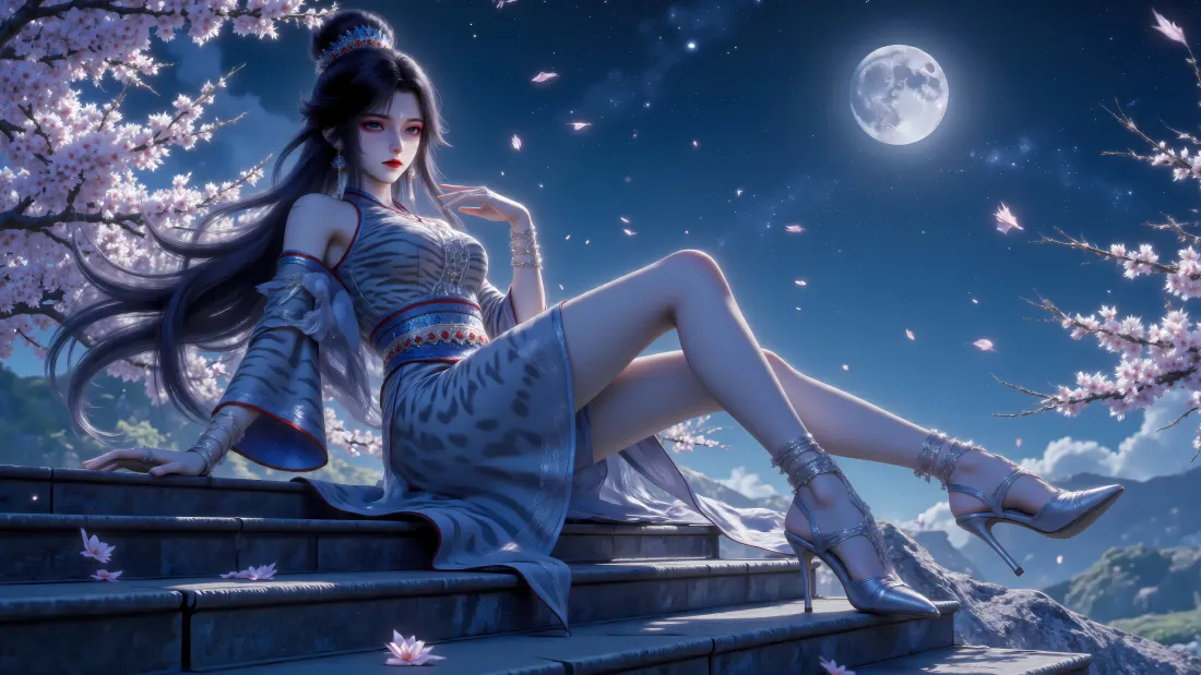 6k牧神记白虎堂主壁纸｜月夜桃花背景图片 - 古风御姐「哲风壁纸」