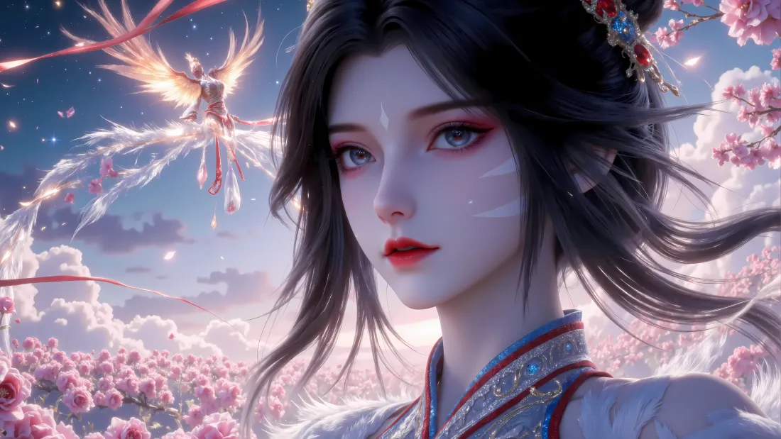 6k牧神记白虎堂主壁纸｜桃花云端背景图片 - 古风玄幻美女「哲风壁纸」