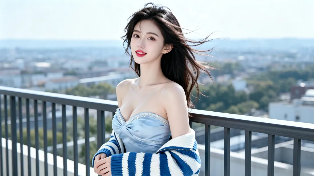 3k气质美女壁纸｜露台城市背景图片 - 清新氛围感时尚人像「哲风壁纸」