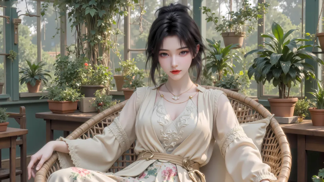 6k宋玉壁纸｜温室绿植背景图片 - 古风气质美女「哲风壁纸」