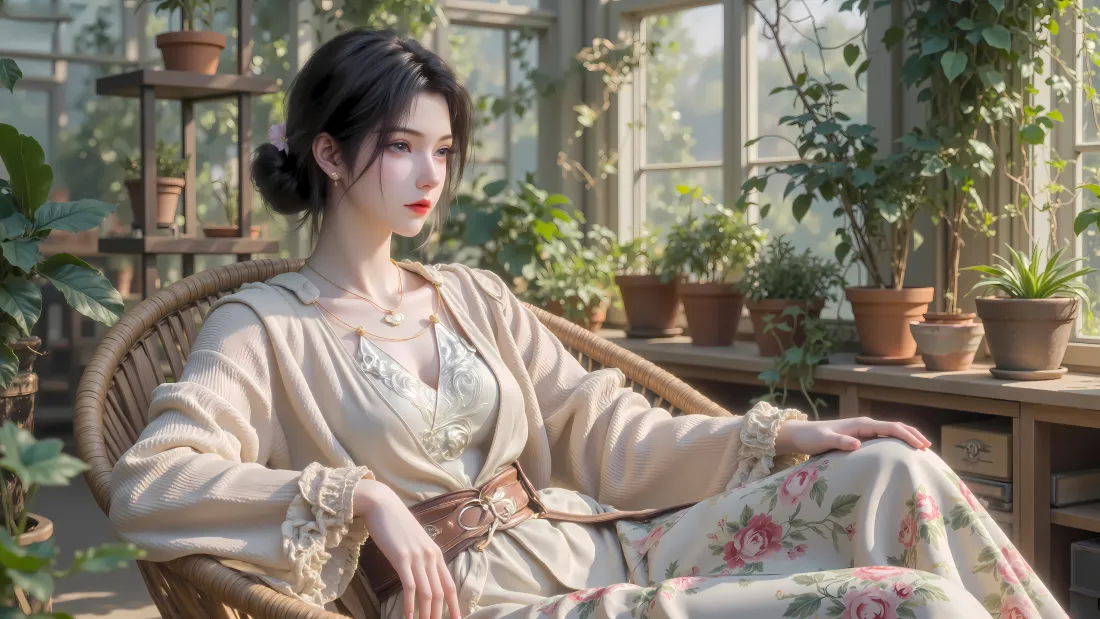 6k凡人修仙传宋玉壁纸｜花房绿植背景图片 - 清冷古风修仙美女「哲风壁纸」