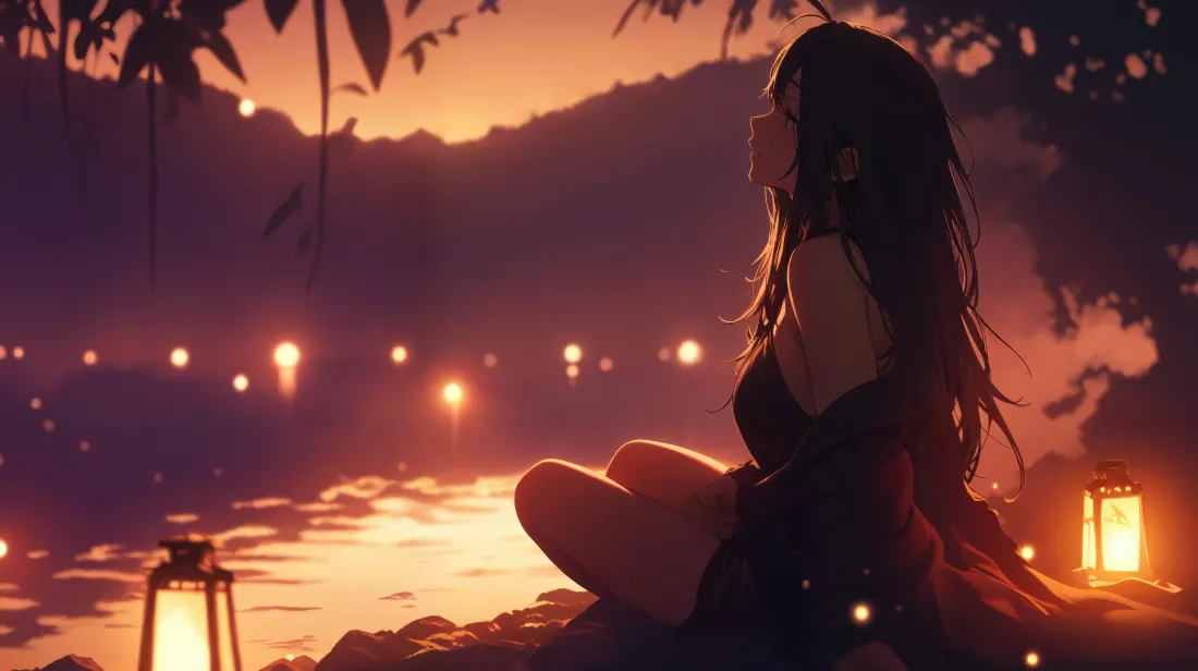 4kAI幻想少女壁纸｜日落湖边背景图片 - 暖光剪影「哲风壁纸」