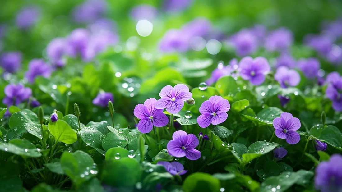 3k紫色小花壁纸｜绿植露水背景图片 - 清新护眼「哲风壁纸」