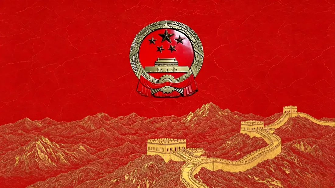 3k国徽壁纸｜金色长城红色背景图片 - 大气庄重「哲风壁纸」