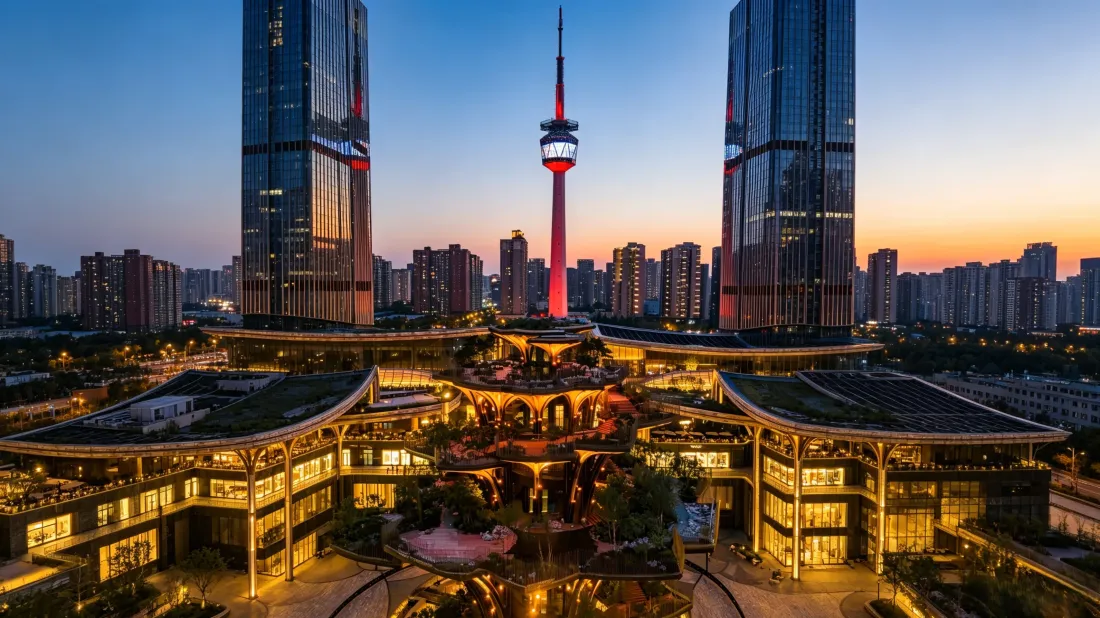 3k西安电视塔壁纸｜城市黄昏背景图片 - 摩天建筑群风光「哲风壁纸」