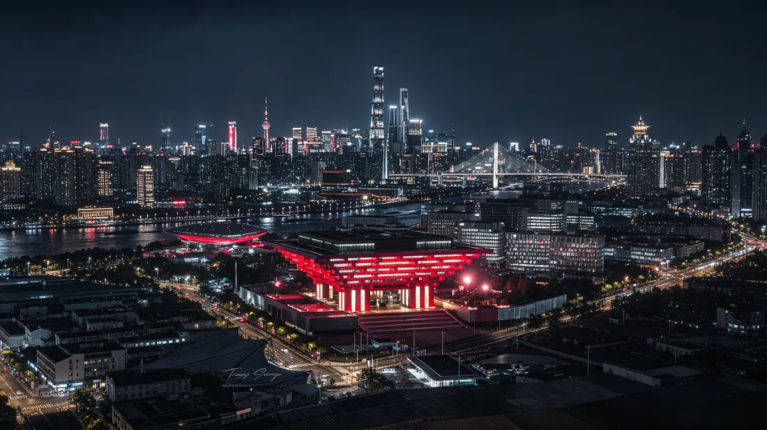 3k上海中华艺术宫壁纸｜城市夜景背景图片 - 陆家嘴天际线「哲风壁纸」