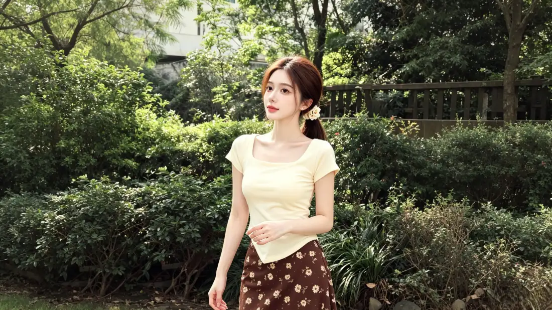 3k清新美女壁纸｜夏日树林背景图片 - 温柔休闲穿搭「哲风壁纸」