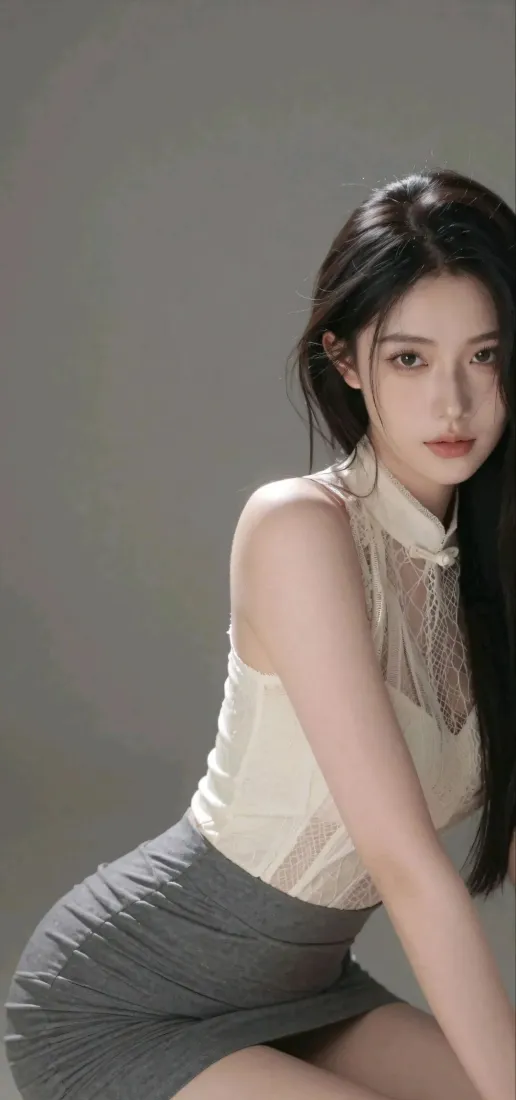 气质美女手机壁纸｜简约灰色背景图片 - 知性穿搭「哲风壁纸」