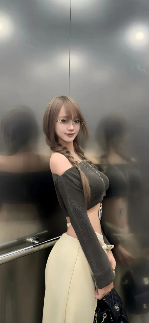 气质美女手机壁纸｜电梯场景背景图片 - 露肩长裙时尚穿搭「哲风壁纸」