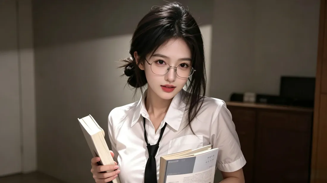 3k戴眼镜知性美女壁纸｜职场室内背景图片 - 氛围感写真「哲风壁纸」