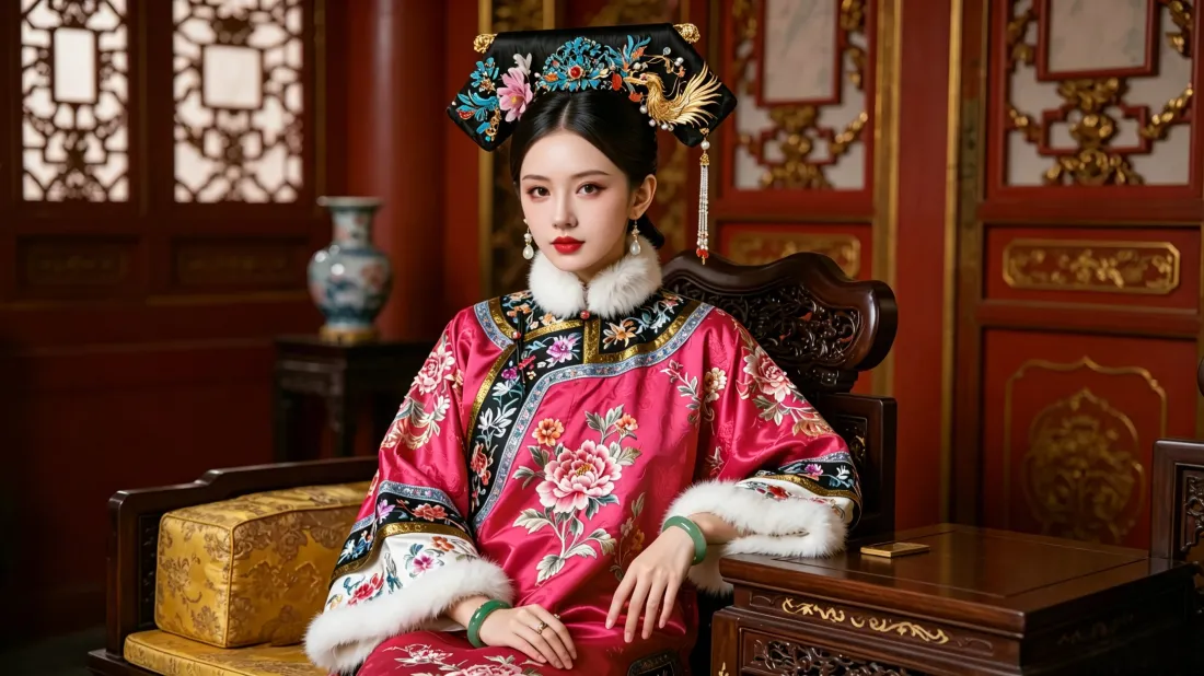 3k清代宫廷旗装美女壁纸｜古雅中式宫殿背景图片 - 古风人像写真「哲风壁纸」