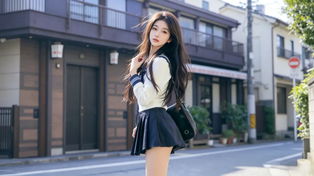 3k长发JK少女壁纸｜日系街道背景图片 - 青春街拍「哲风壁纸」