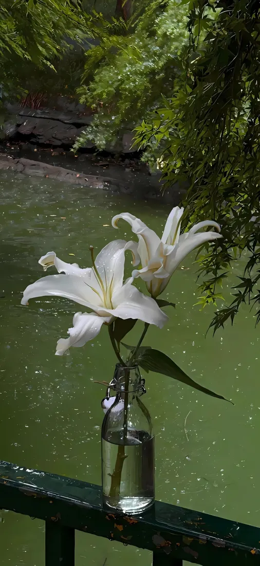 白百合花手机壁纸｜湖边绿植户外背景图片 - 清新治愈「哲风壁纸」