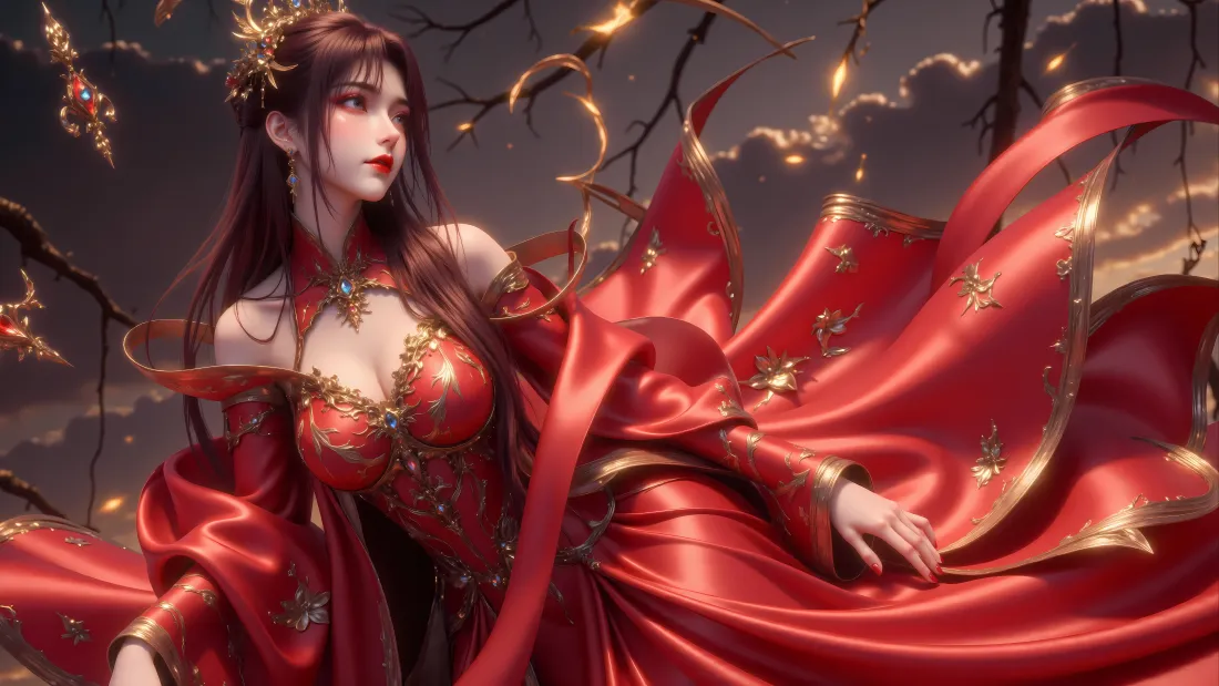6k飞越女帝壁纸｜绝世战魂背景图片 - 古风红衣美艳御姐「哲风壁纸」