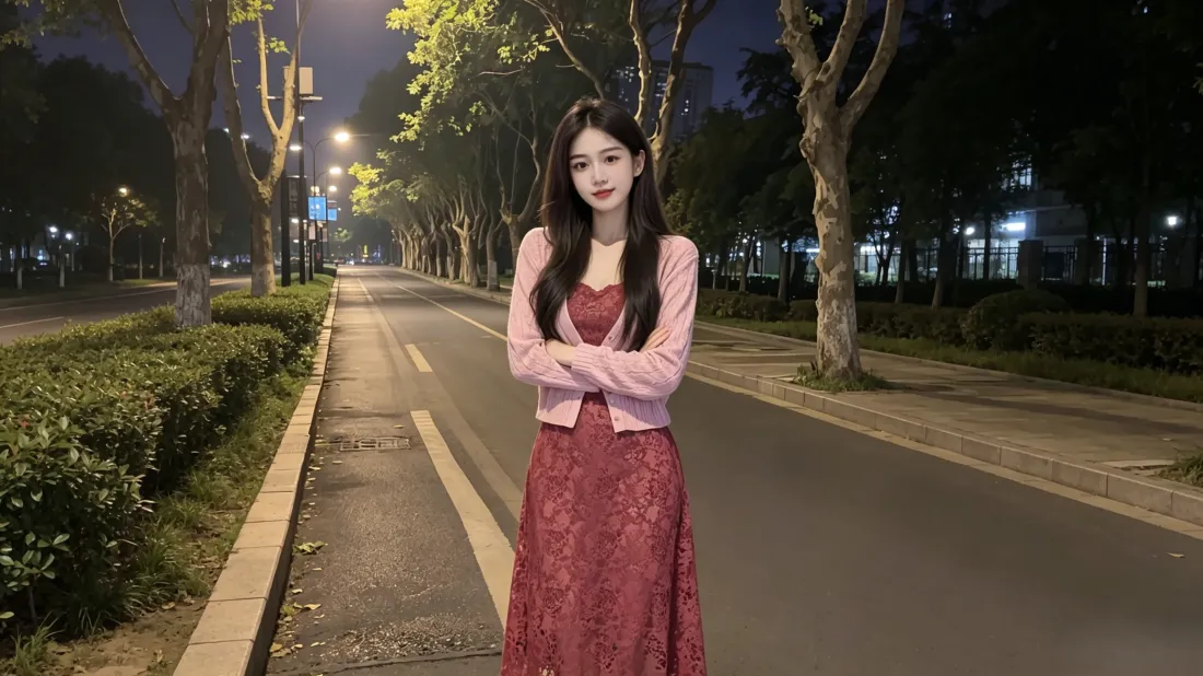 3k长发美女壁纸｜夜晚街道背景图片 - 氛围感街拍「哲风壁纸」