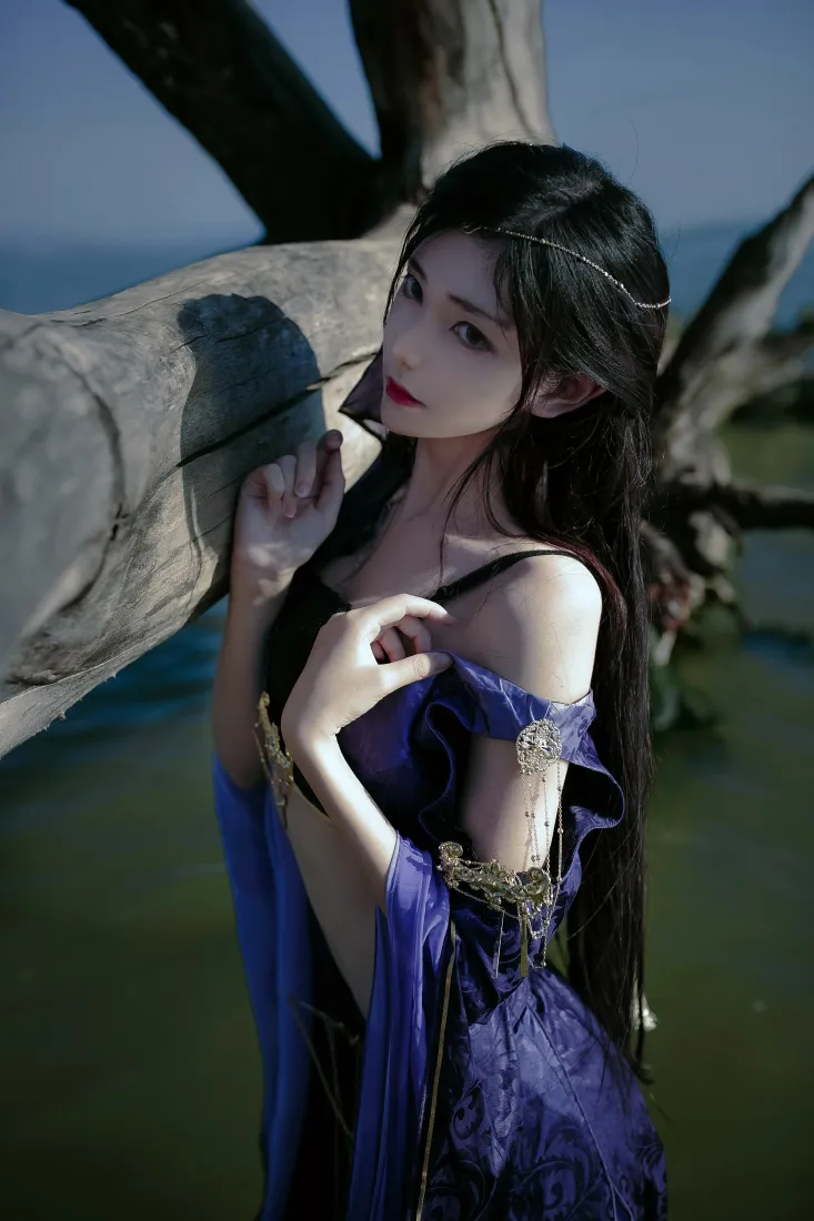 逆水寒九灵cos手机壁纸｜紫色古风海边背景图片 - 南桃Momoko「哲风壁纸」