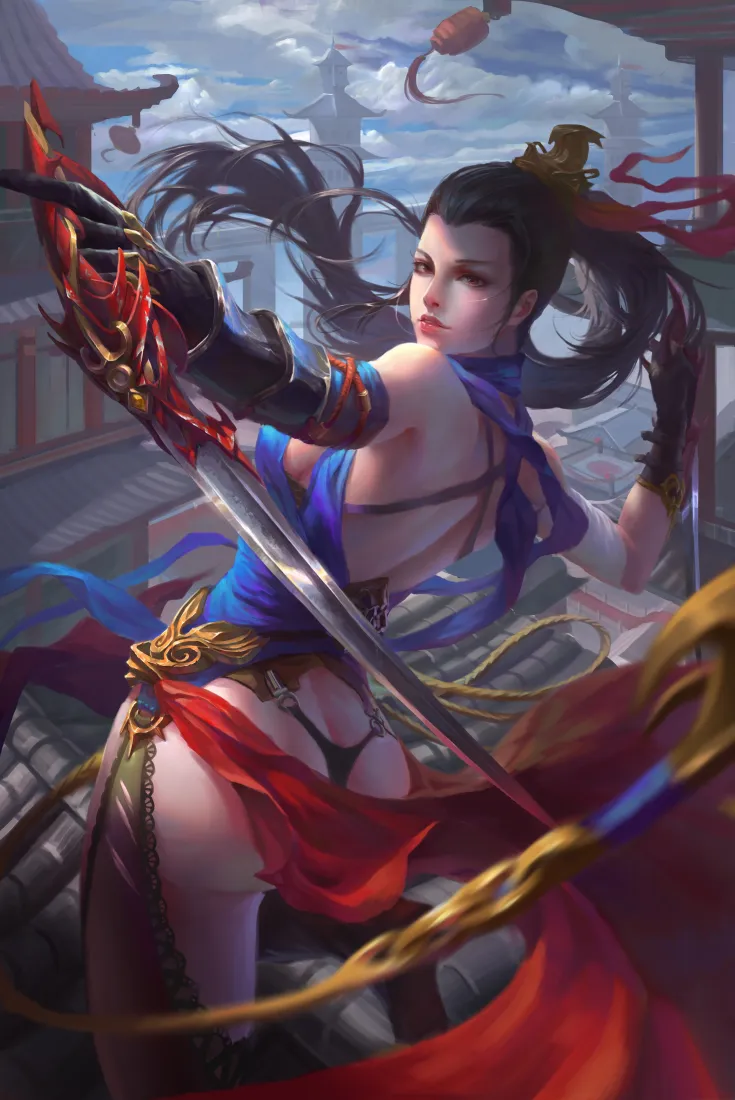 古风弓箭手美女手机壁纸｜武侠场景背景图片 - 梦中情人「哲风壁纸」