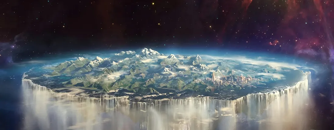 7k地平论概念壁纸｜扁平地球宇宙背景图片 - 边缘瀑布场景「哲风壁纸」
