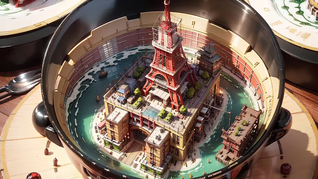 2k埃菲尔铁塔微缩景观壁纸｜创意摆件背景图片 - AI生成4K高清「哲风壁纸」