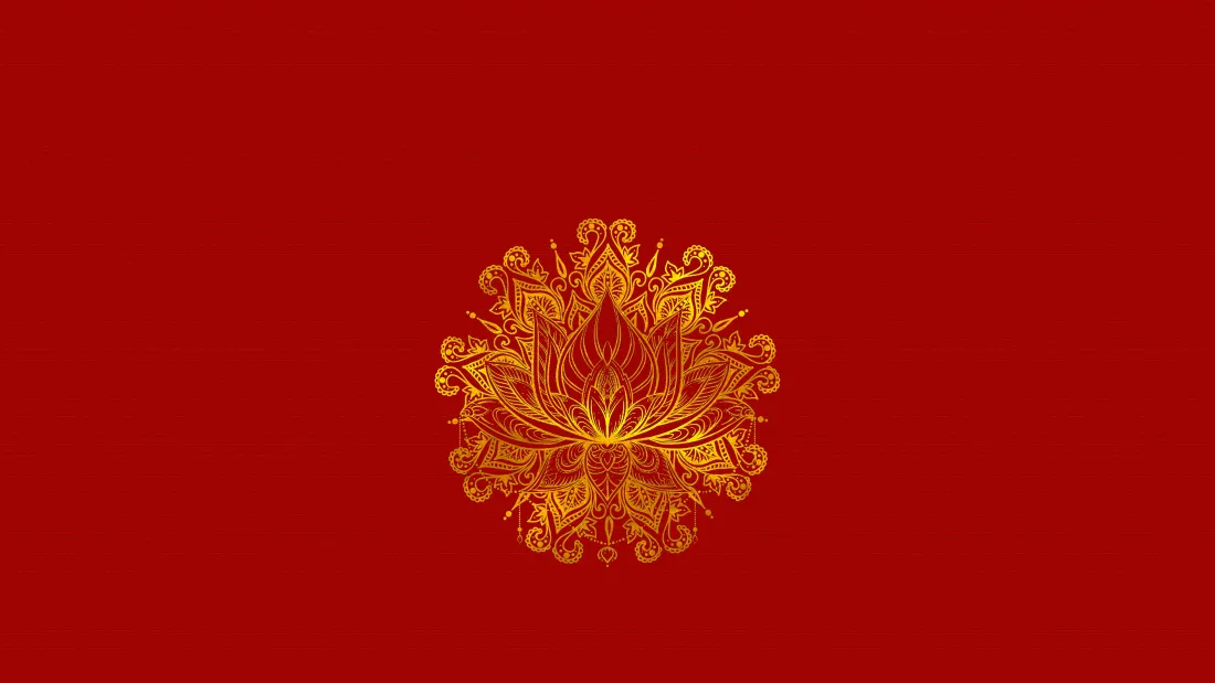 4k金色团花纹样壁纸｜红底国风背景图片 - 喜庆装饰「哲风壁纸」