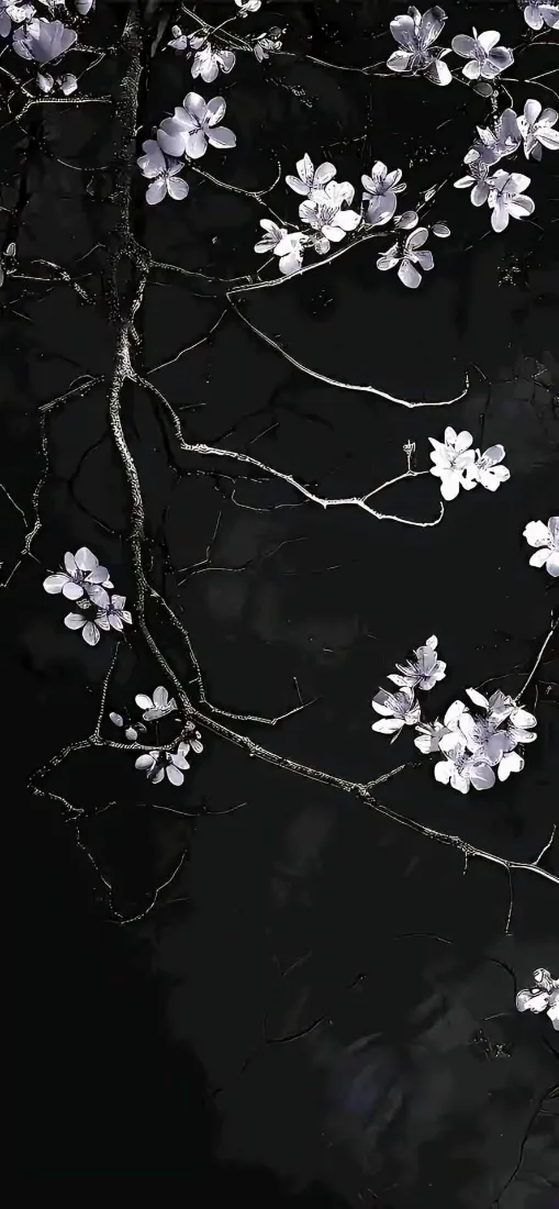 简约白色花枝手机壁纸｜暗黑冷调背景图片 - 高级氛围感「哲风壁纸」