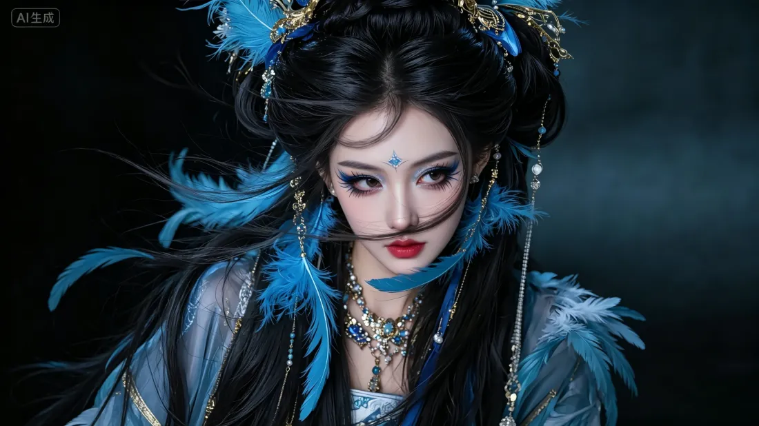 3k蓝羽古风美女壁纸｜古风人像背景图片 - 高清氛围感「哲风壁纸」