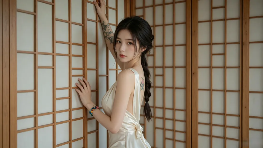 3k长辫美女壁纸｜日式格子门背景图片 - 温柔氛围感写真「哲风壁纸」