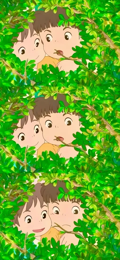 崖上的波妞宗介手机壁纸｜绿植遮挡背景图片 - 宫崎骏治愈动画「哲风壁纸」