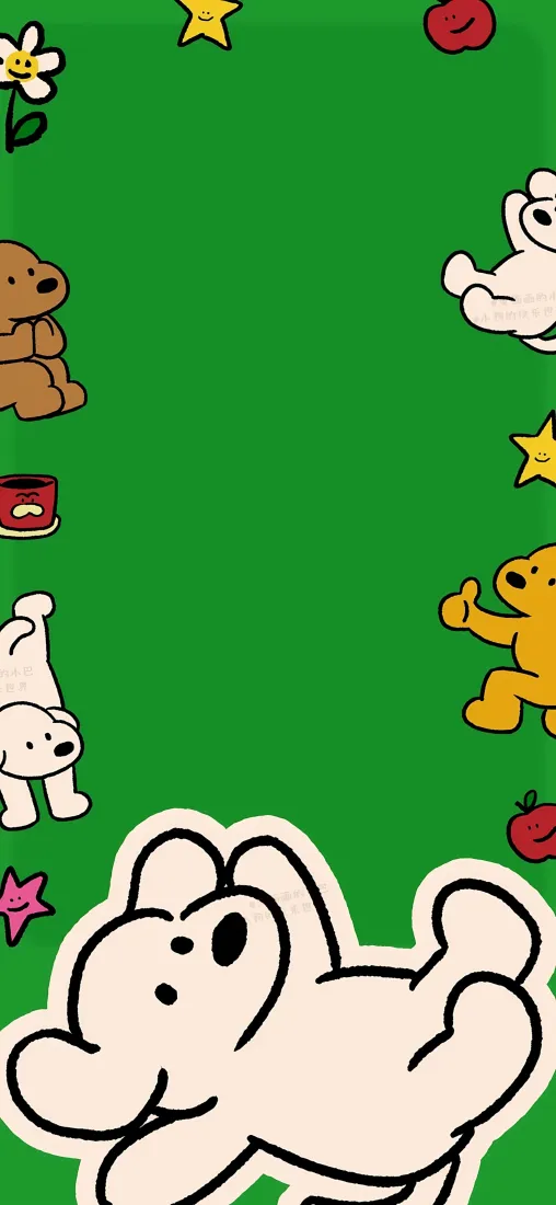 卡通小狗手机壁纸｜绿色背景图片 - 可爱萌趣手绘插画「哲风壁纸」