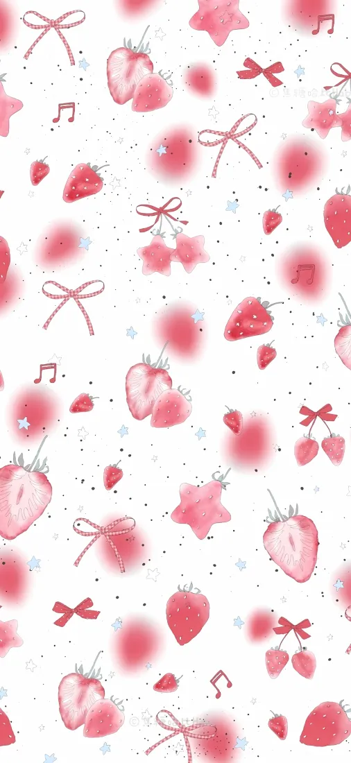草莓蝴蝶结手机壁纸｜粉嫩手绘背景图片 - 少女心可爱平铺「哲风壁纸」