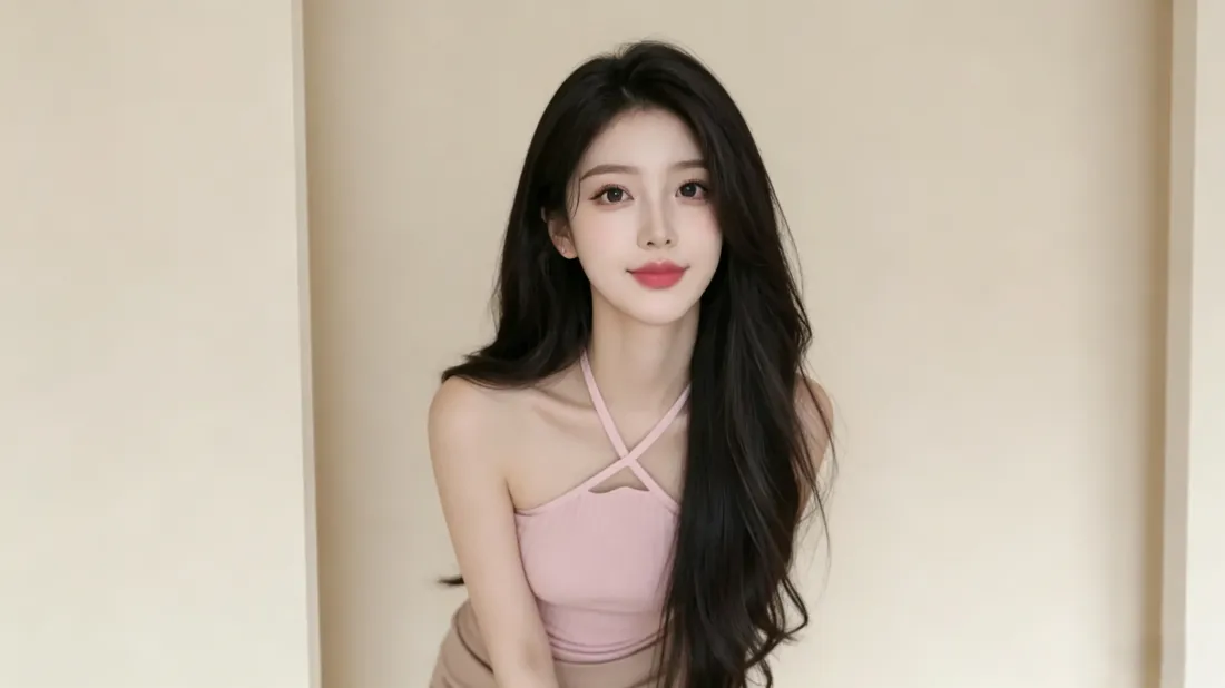 3k黑长卷发美女壁纸｜纯色背景图片 - 气质时尚写真「哲风壁纸」
