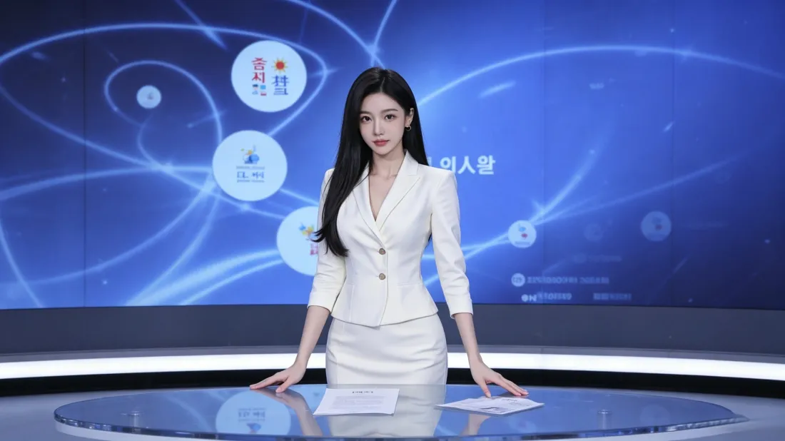 3k气质职场美女壁纸｜科技演播室背景图片 - 白色职业装「哲风壁纸」